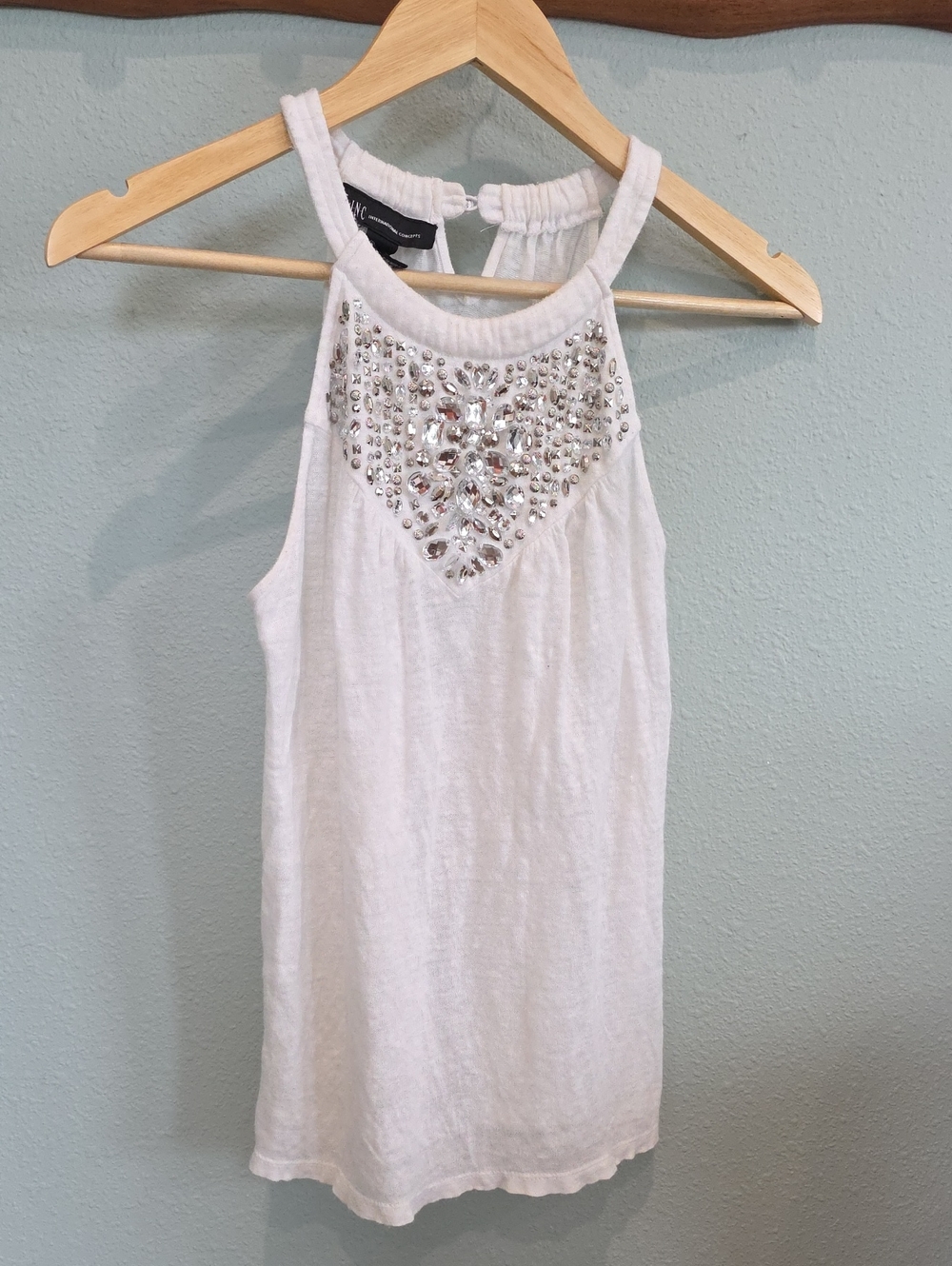 INC International Concepts White Jeweled Halter Tank